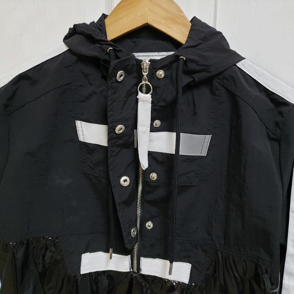 Ashley Windbreaker Women S Hooded Nylon Pullover Black White 1/2 Zip Lightweight - Picture 5 of 10